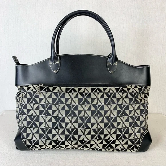 Maxx New‎ York Black Faux Leather and Geometric Print Fabric Travel/Tote Bag - Picture 9 of 13
